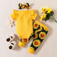Fashion Sunflower Letter Printing Cotton Baby Clothing Sets main image 6
