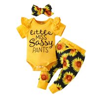 Fashion Sunflower Letter Printing Cotton Baby Clothing Sets sku image 2