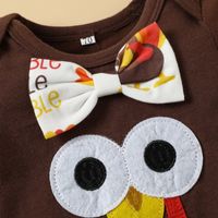 Thanksgiving Basic Turkey Embroidery Printing Elastic Waist Cotton Baby Clothing Sets main image 7