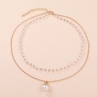 Élégant Géométrique Alliage Placage Perles Artificielles Femmes Collier En Couches main image 1