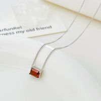 Simple Style Square Titanium Steel Plating Zircon Pendant Necklace main image 2