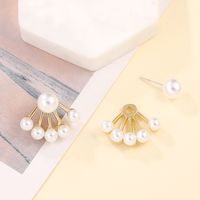 Elegant Sector Alloy Plating Artificial Pearls Women's Ear Studs 1 Pair main image 5