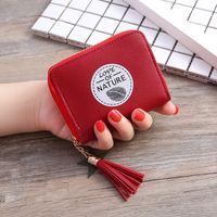 Women's Solid Color Pu Leather Tassel Zipper Wallets sku image 2