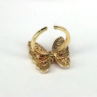 Simple Style Butterfly Copper Gold Plated Zircon Open Ring 1 Piece main image 2