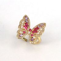 Simple Style Butterfly Copper Gold Plated Zircon Open Ring 1 Piece main image 1