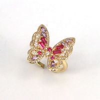 Simple Style Butterfly Copper Gold Plated Zircon Open Ring 1 Piece main image 6