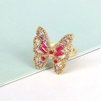 Simple Style Butterfly Copper Gold Plated Zircon Open Ring 1 Piece main image 4