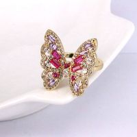 Simple Style Butterfly Copper Gold Plated Zircon Open Ring 1 Piece main image 3