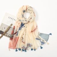 Women's Elegant Stripe Flower Cotton And Linen Tassel Scarf sku image 70