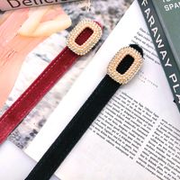 Fashion Solid Color Alloy Diamond Artificial Pearls Women's Leather Belts main image 1