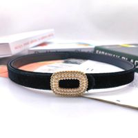 Fashion Solid Color Alloy Diamond Artificial Pearls Women's Leather Belts sku image 1