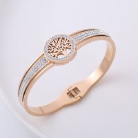 Fashion Tree Stainless Steel Hollow Out Rhinestones Bangle main image 4