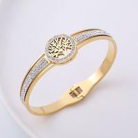 Fashion Tree Stainless Steel Hollow Out Rhinestones Bangle main image 2