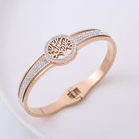 Fashion Tree Stainless Steel Hollow Out Rhinestones Bangle sku image 2