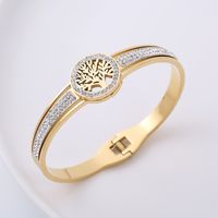 Fashion Tree Stainless Steel Hollow Out Rhinestones Bangle sku image 3