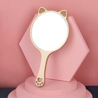 Fashion Makeup Female Handle Hand-hold Portable Wooden Mirror sku image 1