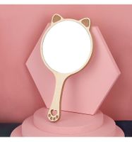 Fashion Makeup Female Handle Hand-hold Portable Wooden Mirror main image 1