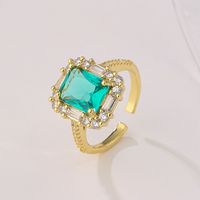 Fashion Square Copper Gold Plated Zircon Open Ring 1 Piece main image 2