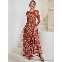 Women's Swing Dress Elegant Round Neck Printing Long Sleeve Flower Maxi Long Dress Daily main image 4