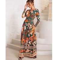 Women's Swing Dress Elegant Round Neck Printing Long Sleeve Flower Maxi Long Dress Daily main image 3