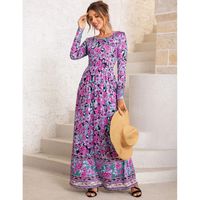 Women's Swing Dress Elegant Round Neck Printing Long Sleeve Flower Maxi Long Dress Daily main image 2