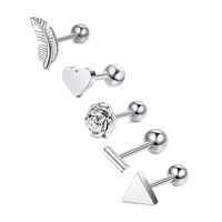 Style Simple Forme De Cœur Acier Inoxydable Placage Zircon Boucles D'oreilles Ensemble De 5 Pièces main image 5