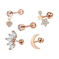 Simple Style Heart Shape Stainless Steel Plating Zircon Ear Studs 5 Piece Set sku image 20