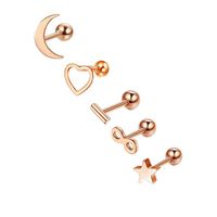 Style Simple Forme De Cœur Acier Inoxydable Placage Zircon Boucles D'oreilles Ensemble De 5 Pièces main image 2