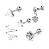 Simple Style Heart Shape Stainless Steel Plating Zircon Ear Studs 5 Piece Set sku image 10