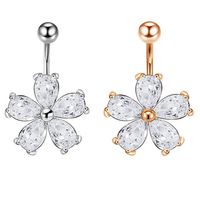 Ethnic Style Flower Stainless Steel Inlay Zircon Belly Ring 1 Piece sku image 2