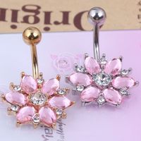 Fashion Flower Stainless Steel Rhinestones Belly Ring 1 Piece main image 5