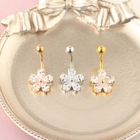 Ethnic Style Flower Stainless Steel Inlay Zircon Belly Ring 1 Piece main image 3