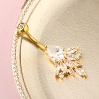 Simple Style Leaf Stainless Steel Plating Zircon Belly Ring 1 Piece main image 4