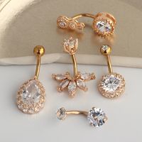 Fashion Water Droplets Stainless Steel Inlay Zircon Belly Ring 5 Pieces main image 1