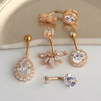 Fashion Water Droplets Stainless Steel Inlay Zircon Belly Ring 5 Pieces main image 4