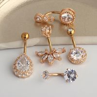 Fashion Water Droplets Stainless Steel Inlay Zircon Belly Ring 5 Pieces main image 6