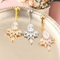Simple Style Leaf Stainless Steel Plating Zircon Belly Ring 1 Piece main image 5