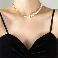 Gargantilla De Acero De Titanio Con Perlas Irregulares De Moda 1 Pieza sku image 1