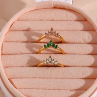 Fashion Crown Stainless Steel Plating Inlay Zircon Open Ring 1 Piece main image 1