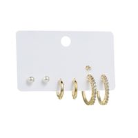 Fashion Round Copper Plating Inlay Pearl Zircon Hoop Earrings 6 Pieces main image 3
