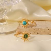 Fashion Sun Stainless Steel Plating Inlay Turquoise Gold Plated Open Ring main image 5