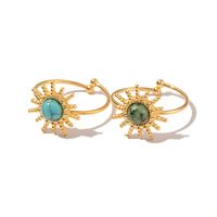 Fashion Sun Stainless Steel Plating Inlay Turquoise Gold Plated Open Ring main image 3