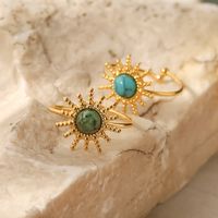Fashion Sun Stainless Steel Plating Inlay Turquoise Gold Plated Open Ring main image 2