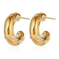 1 Pair Fashion C Shape Plating Inlay Stainless Steel Zircon Hoop Earrings main image 4