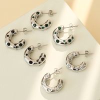 1 Pair Fashion C Shape Plating Inlay Stainless Steel Zircon Hoop Earrings main image 3