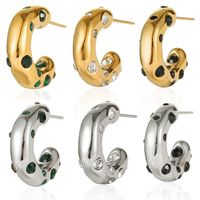 1 Pair Fashion C Shape Plating Inlay Stainless Steel Zircon Hoop Earrings main image 2