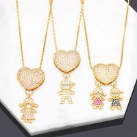 Fashion Human Heart Shape Copper Plating Inlay Zircon Pendant Necklace 1 Piece main image 6