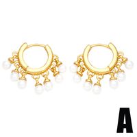 Moda Estrella Cobre Embutido Perla Circón Pendientes De Gota 1 Par sku image 1