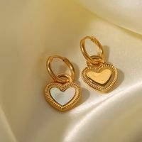 Fashion Heart Shape Stainless Steel Inlay Shell Drop Earrings 1 Pair main image 4