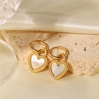 Fashion Heart Shape Stainless Steel Inlay Shell Drop Earrings 1 Pair main image 1